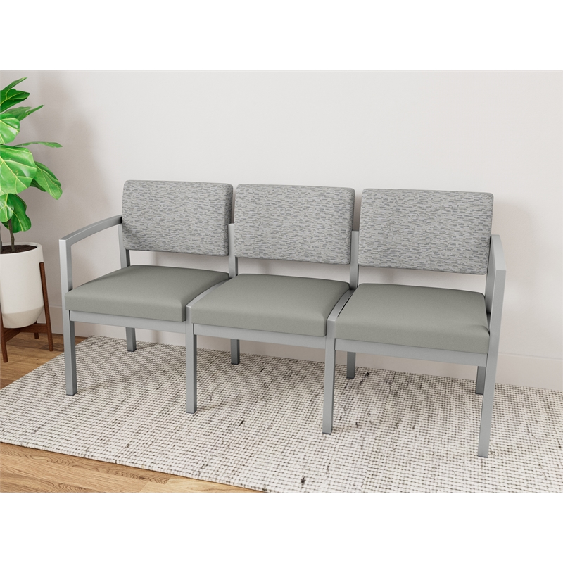 Lesro Industries Steel Waiting Reception 3 Seat Sofa Steel Frame in Gray