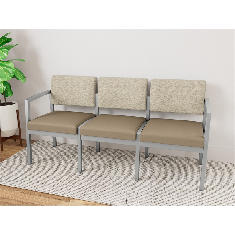 Lesro Industries Steel Waiting Reception 3 Seat Sofa Steel Frame in Brown