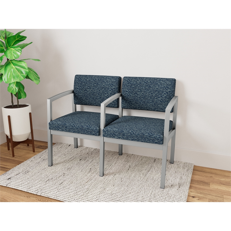 Lesro Industries Steel Waiting Reception 2 Seat Tandem Seating in Blue