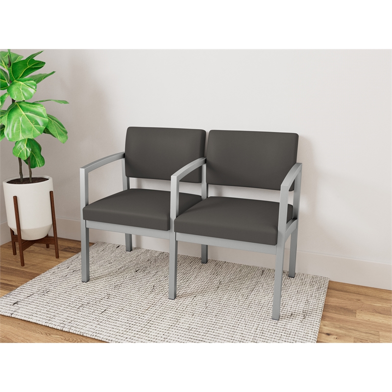 Lesro Industries Steel Waiting Reception 2 Seat Tandem Seating in Gray