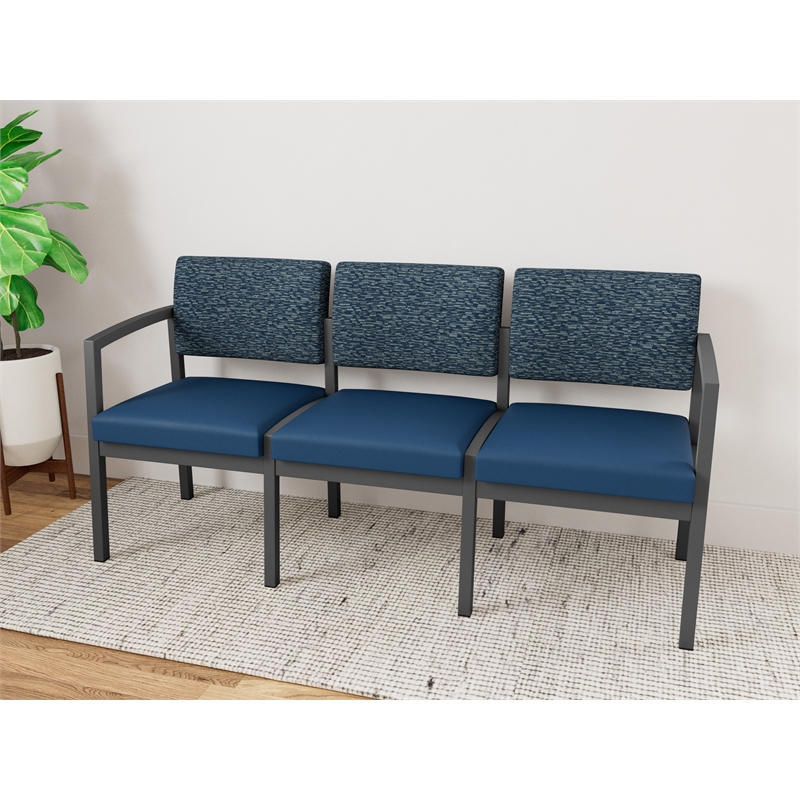 Lesro Industries Steel Waiting Reception 3 Seat Sofa Steel Frame in Blue