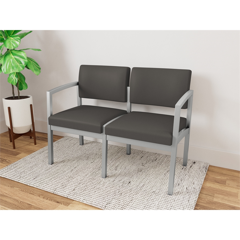 Lesro Industries Steel Waiting Reception 2 Seat Sofa Steel Frame in Gray