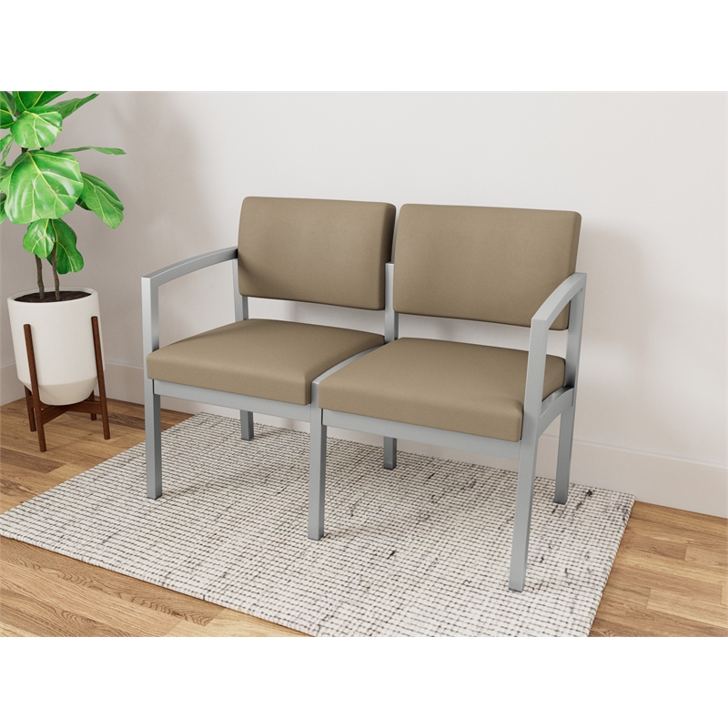 Lesro Industries Steel Waiting Reception 2 Seat Sofa Steel Frame in Brown