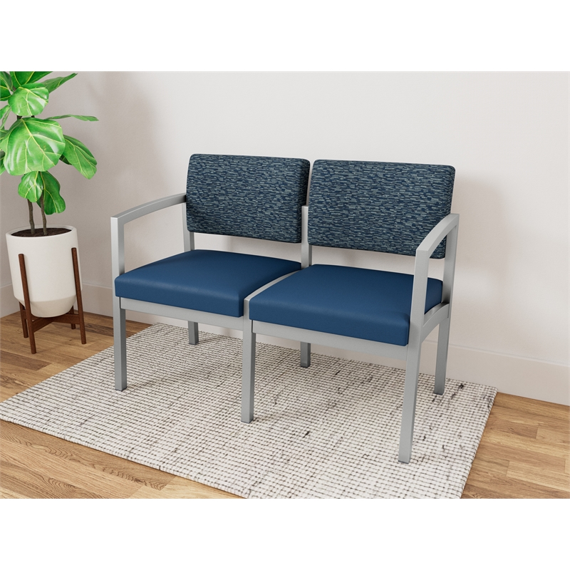 Lesro Industries Steel Waiting Reception 2 Seat Sofa Steel Frame in Blue