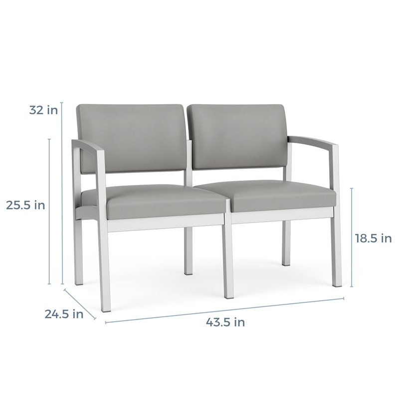 Lesro Industries Steel Waiting Reception 2 Seat Sofa Steel Frame in Gray