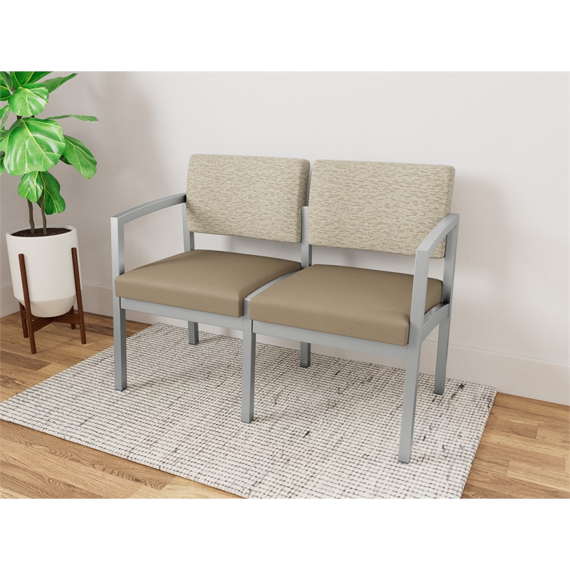 Lesro Industries Steel Waiting Reception 2 Seat Sofa Steel Frame in Brown