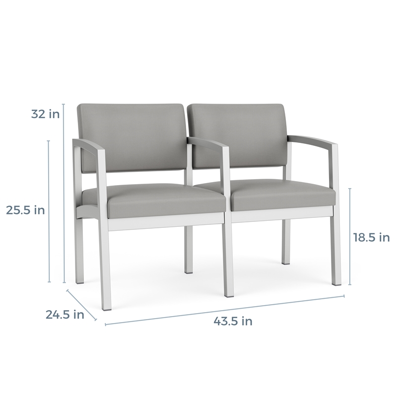 Lesro Industries Steel Waiting Reception 2 Seat Tandem Seating in Gray