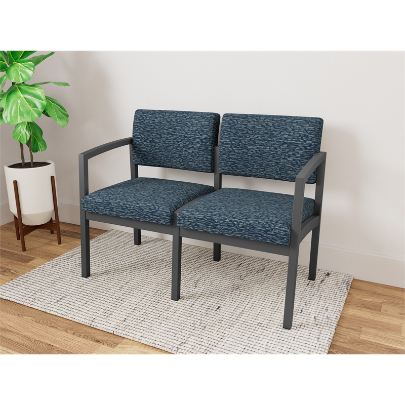 Lesro Industries Steel Waiting Reception 2 Seat Sofa Steel Frame in Blue