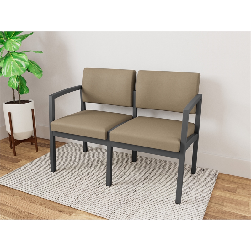 Lesro Industries Steel Waiting Reception 2 Seat Sofa Steel Frame in Brown