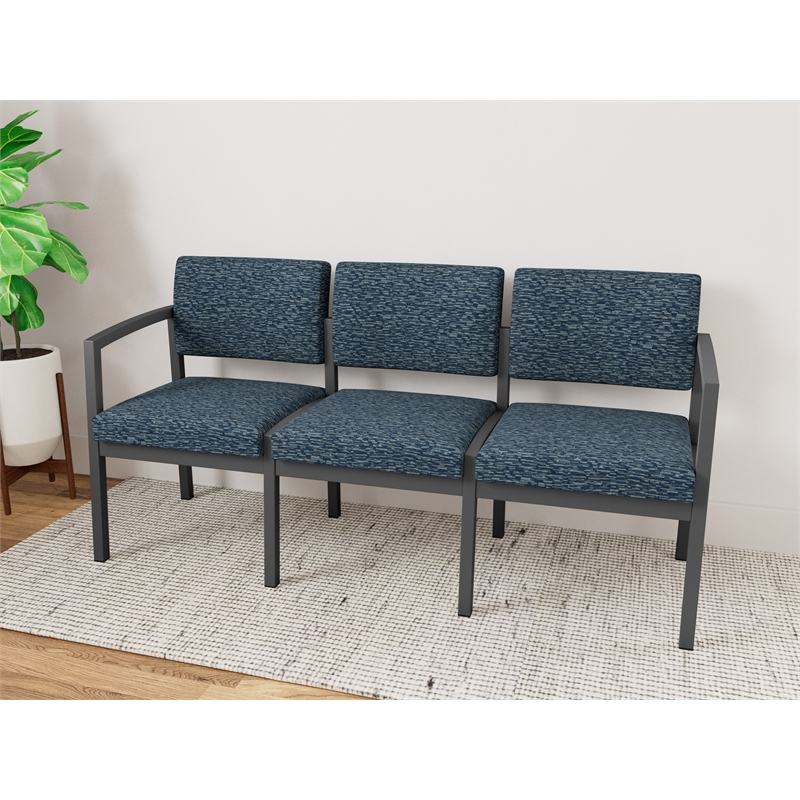 Lesro Industries Steel Waiting Reception 3 Seat Sofa Steel Frame in Blue