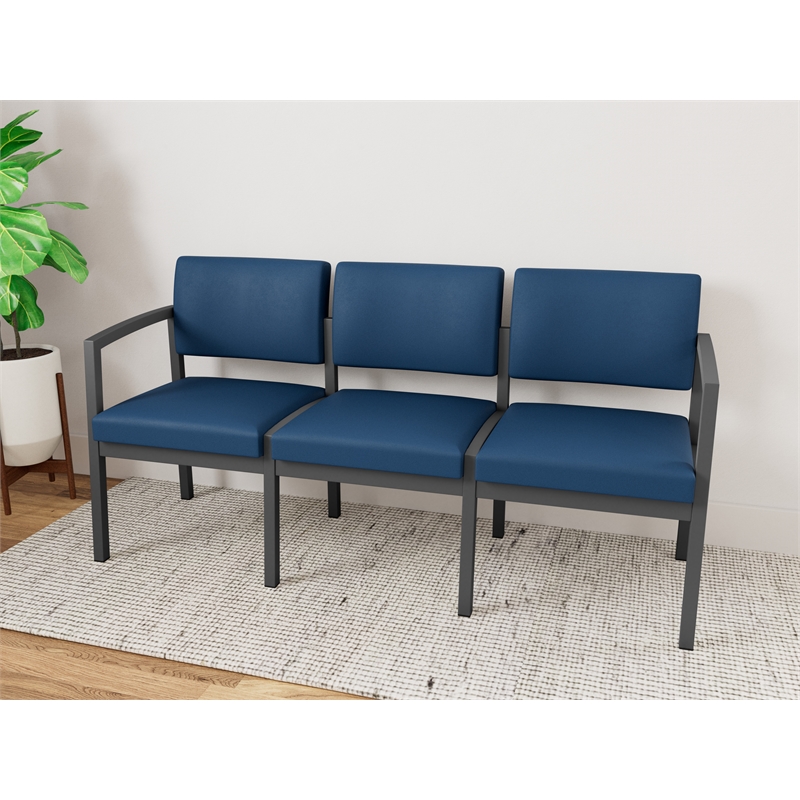 Lesro Industries Steel Waiting Reception 3 Seat Sofa Steel Frame in Blue