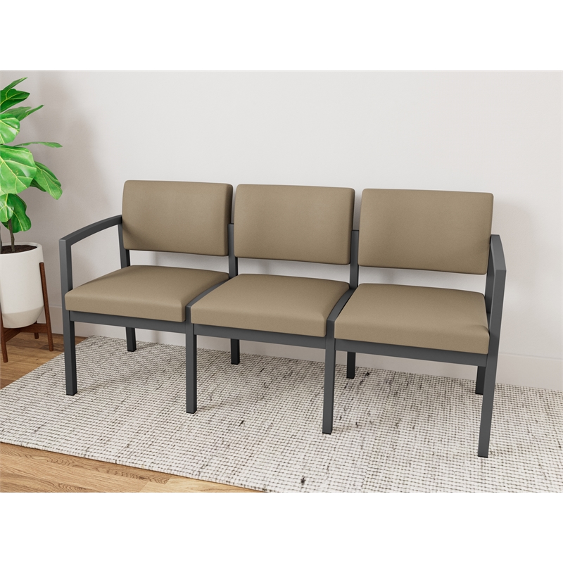 Lesro Industries Steel Waiting Reception 3 Seat Sofa Steel Frame in Brown