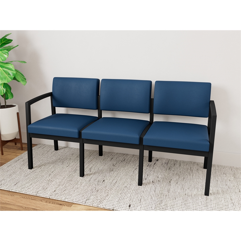 Lesro Industries Steel Waiting Reception 3 Seat Sofa Steel Frame in Blue