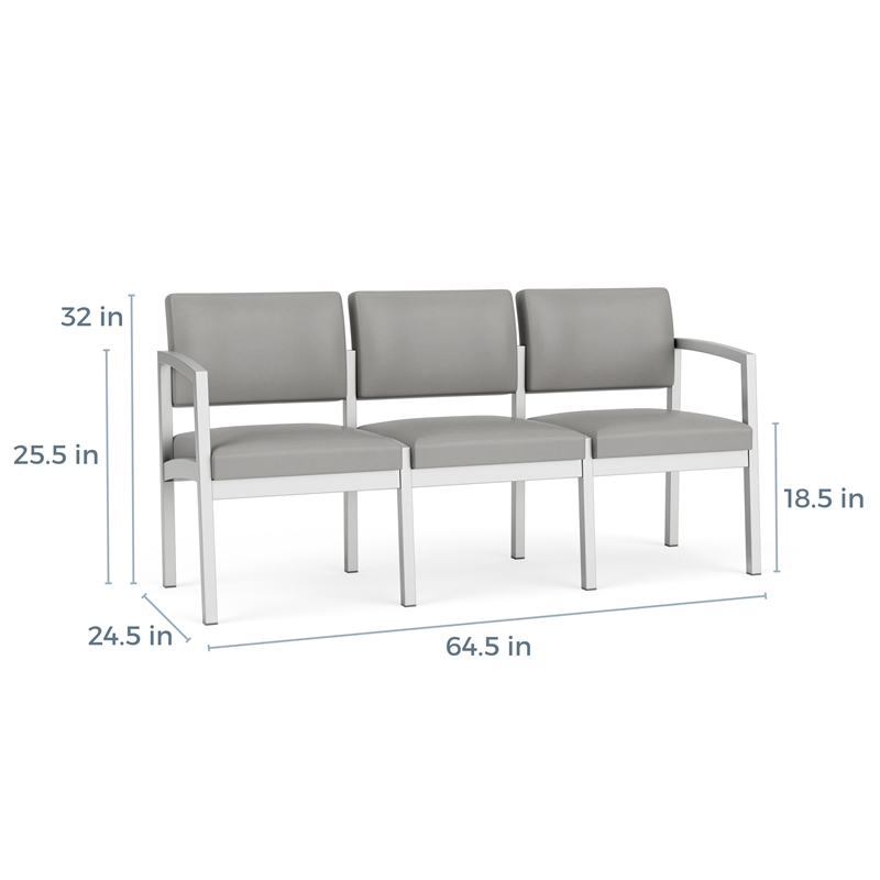 Lesro Industries Steel Waiting Reception 3 Seat Sofa Steel Frame in Gray