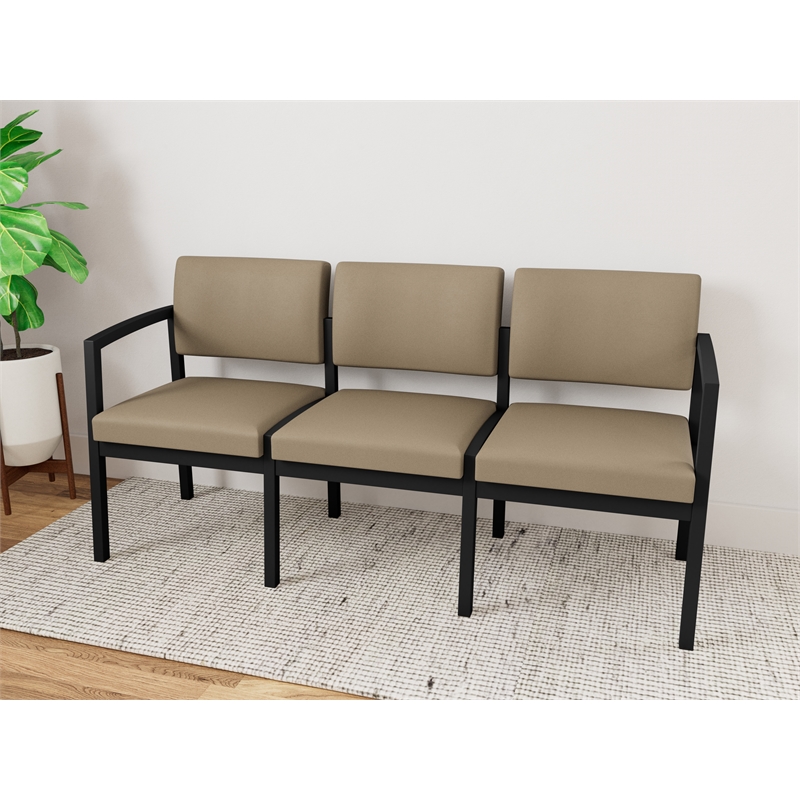 Lesro Industries Steel Waiting Reception 3 Seat Sofa Steel Frame in Brown
