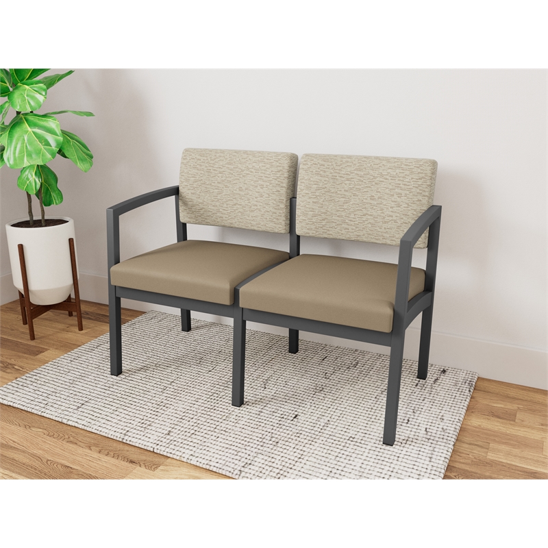 Lesro Industries Steel Waiting Reception 2 Seat Sofa Steel Frame in Brown