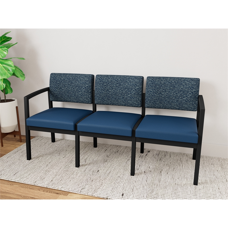 Lesro Industries Steel Waiting Reception 3 Seat Sofa Steel Frame in Blue