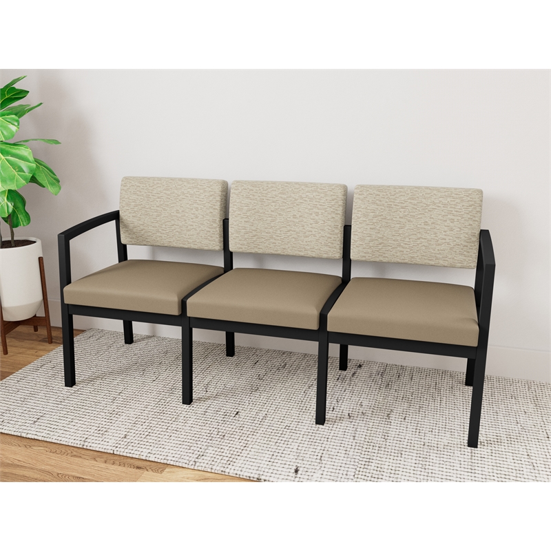 Lesro Industries Steel Waiting Reception 3 Seat Sofa Steel Frame in Brown