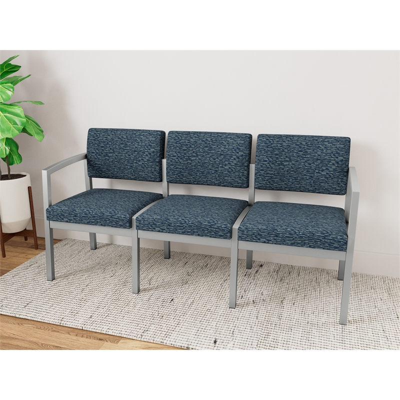 Lesro Industries Steel Waiting Reception 3 Seat Sofa Steel Frame in Blue