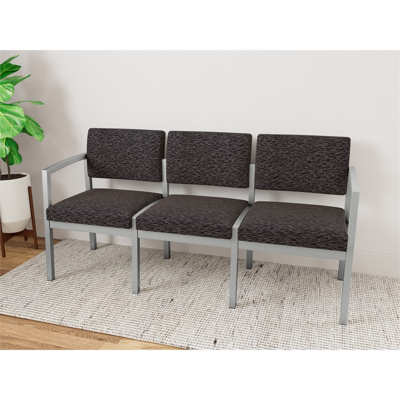 Lesro Industries Steel Waiting Reception 3 Seat Sofa Steel Frame in Black
