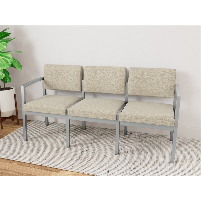 Lesro Industries Steel Waiting Reception 3 Seat Sofa Steel Frame in Brown