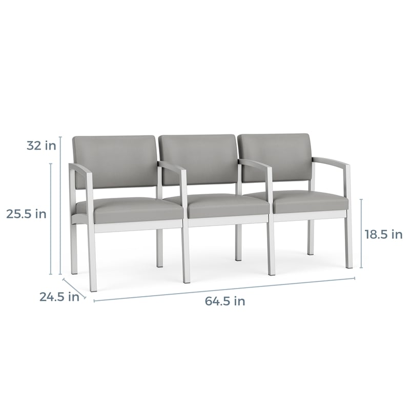 Lesro Industries Steel Waiting Reception 3 Seat Tandem Seating in Brown