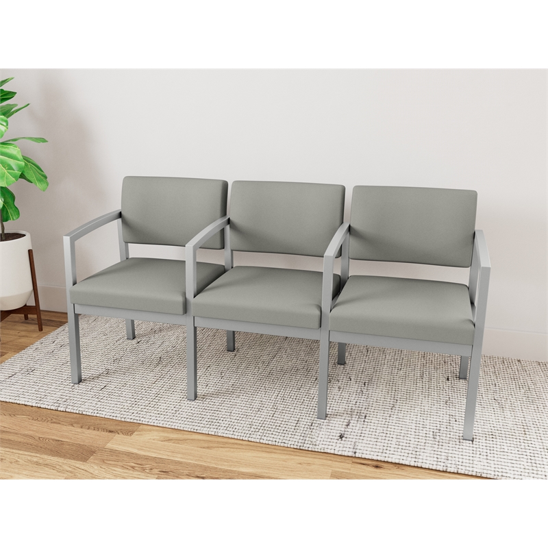 Lesro Industries Steel Waiting Reception 3 Seat Tandem Seating in Gray