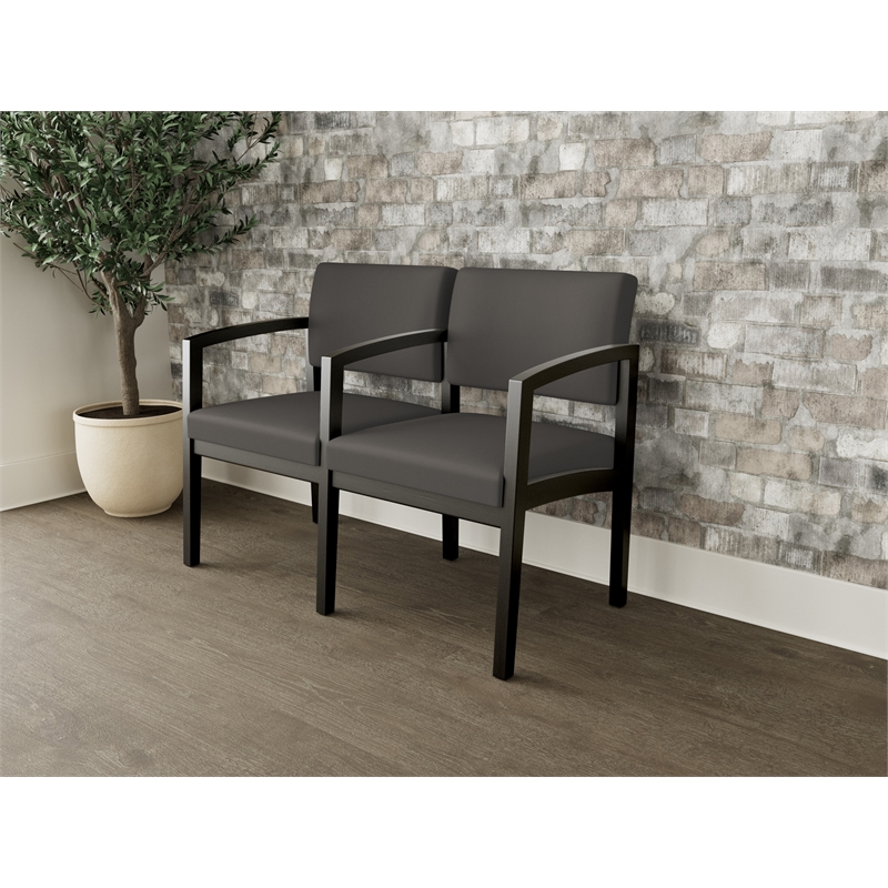 Lesro Industries Wood Waiting Reception 2 Seat Tandem Seating in Gray