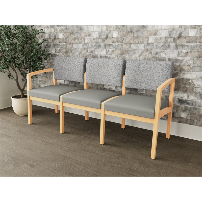 Lesro Industries Wood Waiting Reception 3 Seat Sofa Wood Frame in Gray