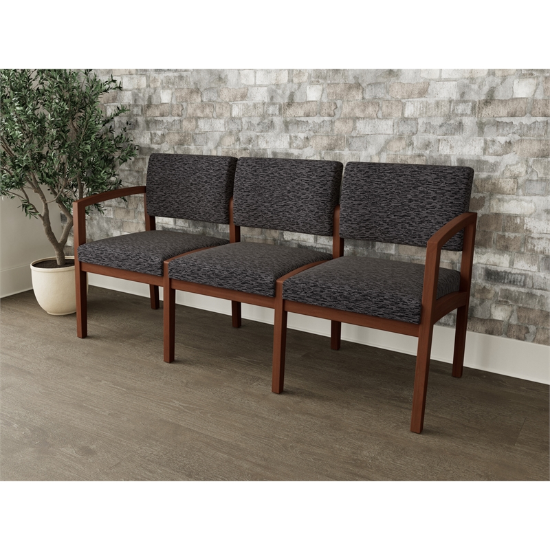 Lesro Industries Wood Waiting Reception 3 Seat Sofa Wood Frame in Black