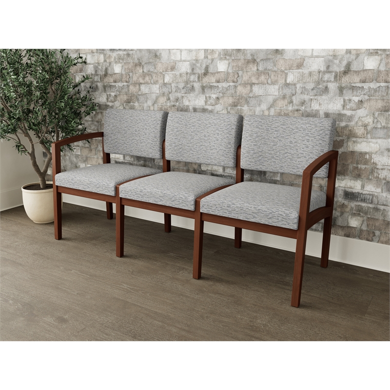 Lesro Industries Wood Waiting Reception 3 Seat Sofa Wood Frame in Gray