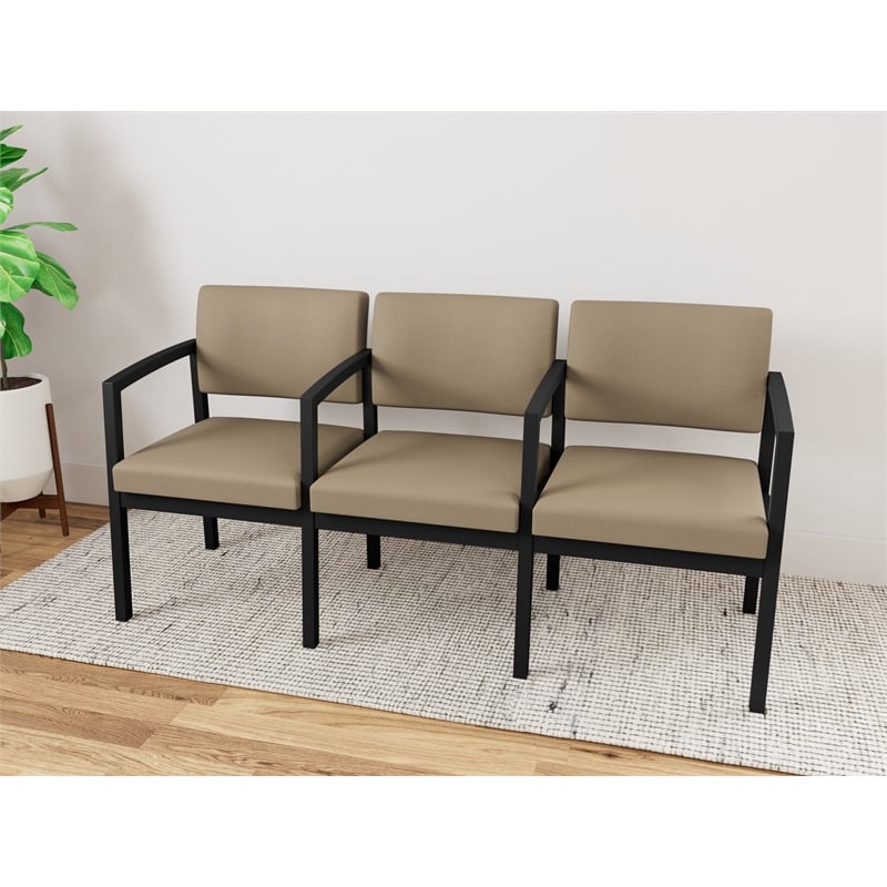Lesro Industries Steel Waiting Reception 3 Seat Tandem Seating in Brown