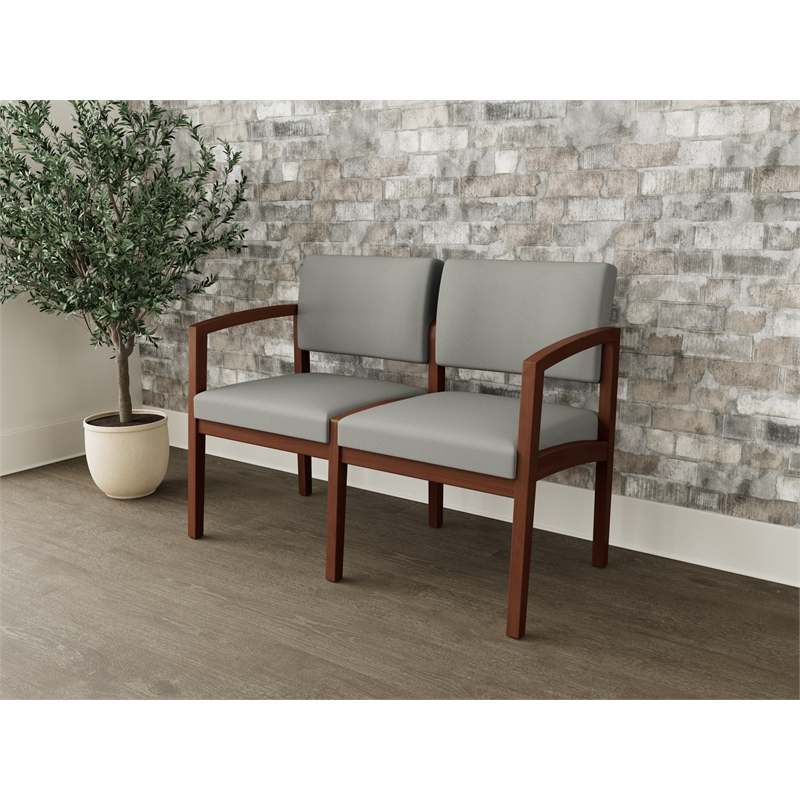 Lesro Industries Wood Waiting Reception 2 Seat Sofa Wood Frame in Gray