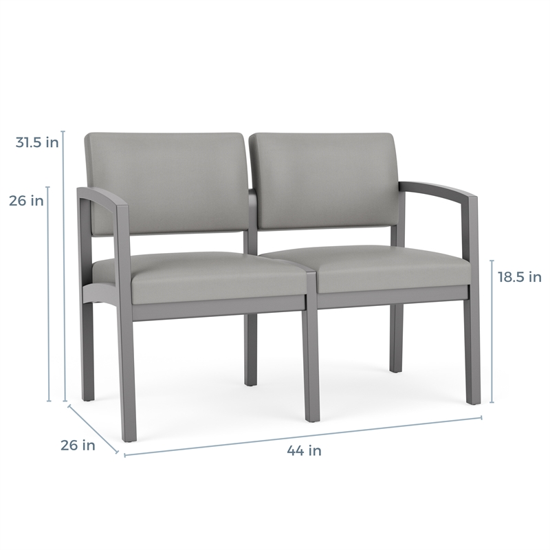 Lesro Industries Wood Waiting Reception 2 Seat Sofa Wood Frame in Gray