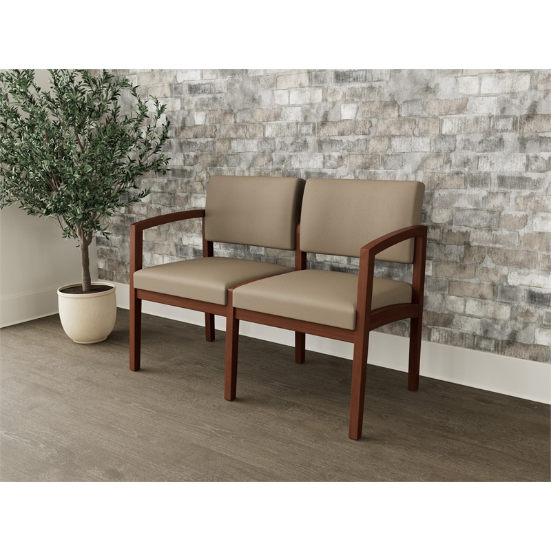 Lesro Industries Wood Waiting Reception 2 Seat Sofa Wood Frame in Brown