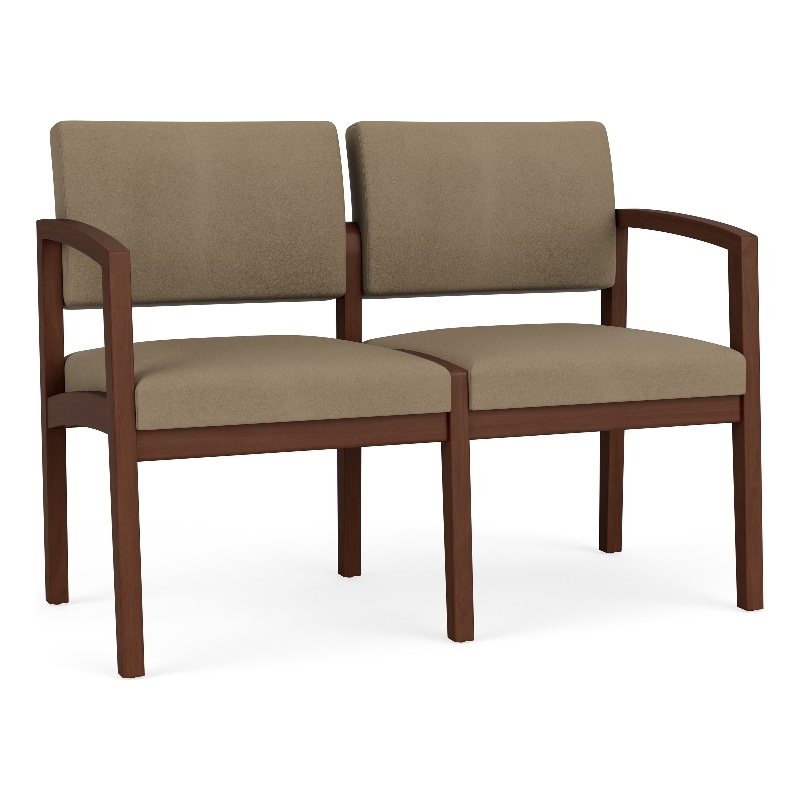 Lesro Industries Wood Waiting Reception 2 Seat Sofa Wood Frame in Brown