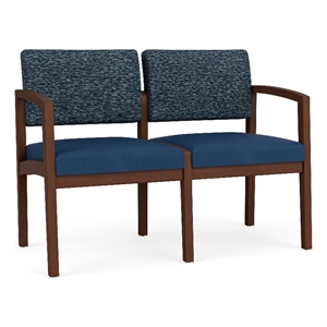Lesro Industries Wood Waiting Reception 2 Seat Sofa Wood Frame in Blue
