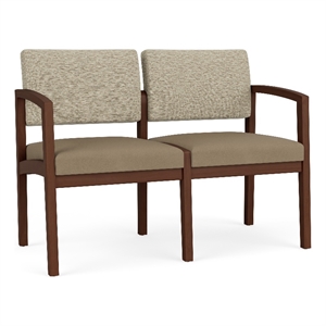 Lesro Industries Wood Waiting Reception 2 Seat Sofa Wood Frame in Brown