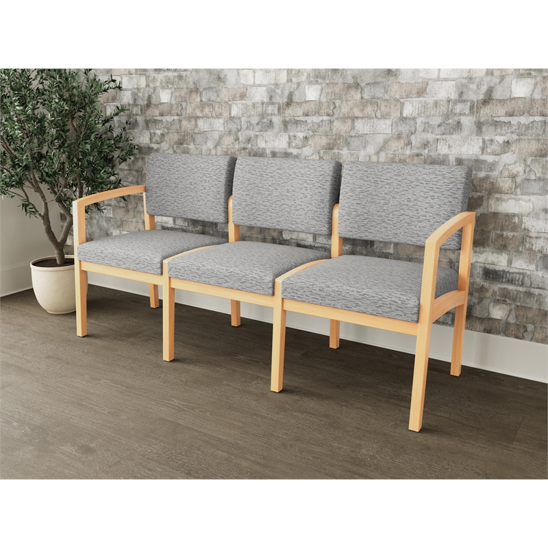 Lesro Industries Wood Waiting Reception 3 Seat Sofa Wood Frame in Gray