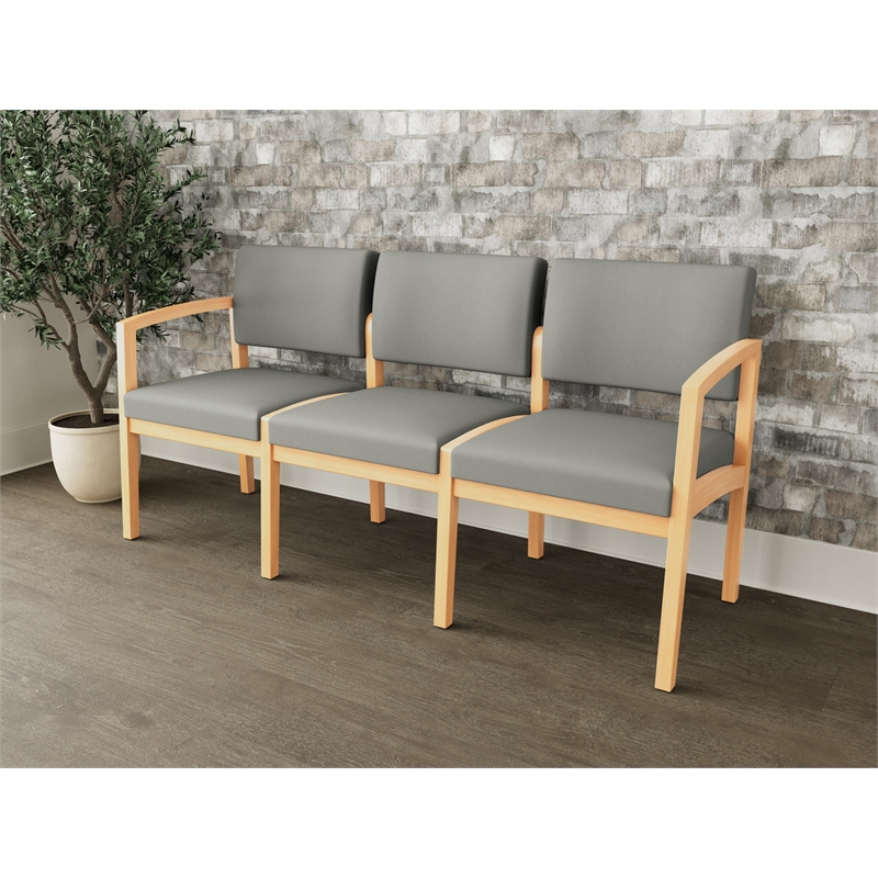 Lesro Industries Wood Waiting Reception 3 Seat Sofa Wood Frame in Gray