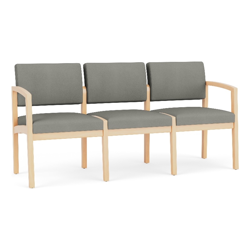 Lesro Industries Wood Waiting Reception 3 Seat Sofa Wood Frame in Gray