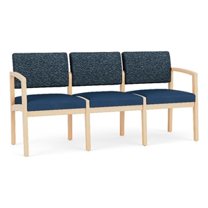 Lesro Industries Wood Waiting Reception 3 Seat Sofa Wood Frame in Blue