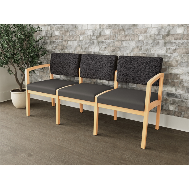 Lesro Industries Wood Waiting Reception 3 Seat Sofa Wood Frame in Gray