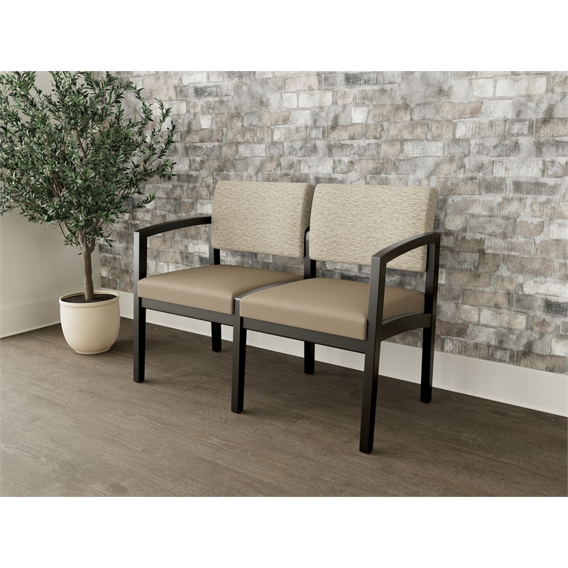 Lesro Industries Wood Waiting Reception 2 Seat Sofa Wood Frame in Brown