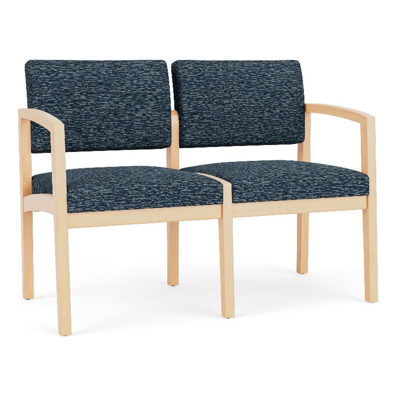Lesro Industries Wood Waiting Reception 2 Seat Sofa Wood Frame in Blue