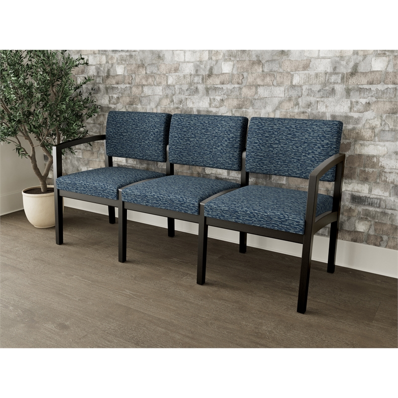 Lesro Industries Wood Waiting Reception 3 Seat Sofa Wood Frame in Blue