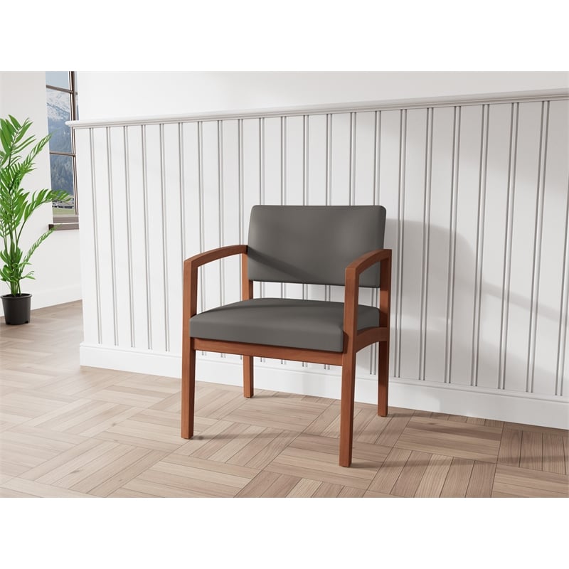 Lesro Industries Wood Waiting Reception Wide Guest Chair Wood Frame in Gray