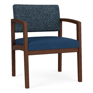 Lesro Industries Wood Waiting Reception Wide Guest Chair Wood Frame in Blue