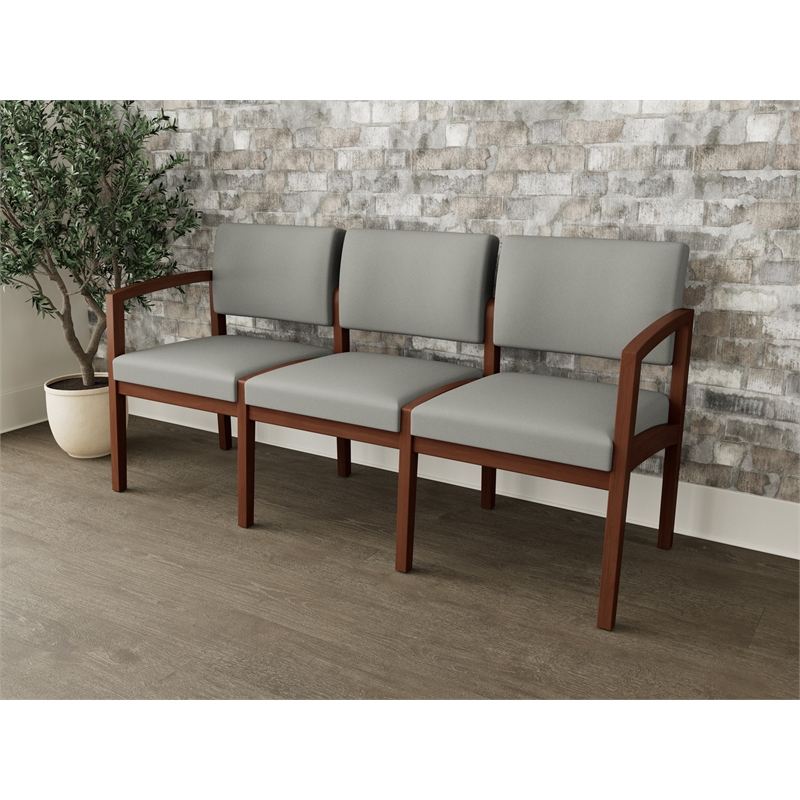 Lesro Industries Wood Waiting Reception 3 Seat Sofa Wood Frame in Gray