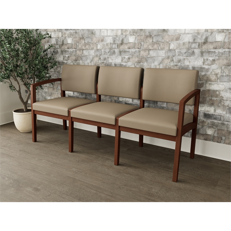 Lesro Industries Wood Waiting Reception 3 Seat Sofa Wood Frame in Brown